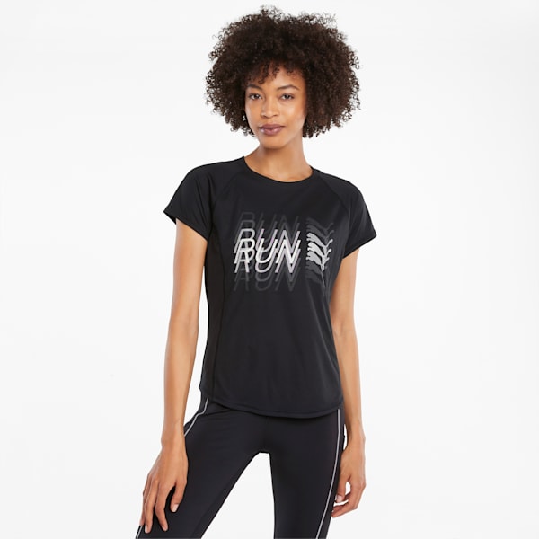 RUN Logo Short Sleeves Women's Slim T-Shirt, Puma Black