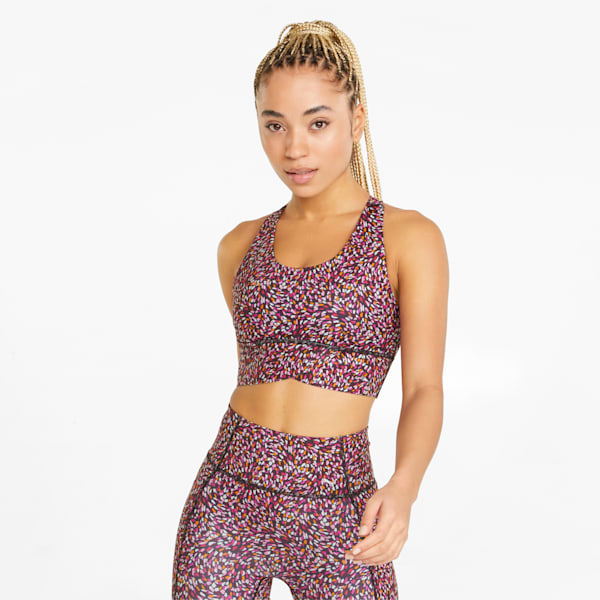 Forever Luxe Graphic Women's Sports Bra, Puma Black-Multi print, extralarge