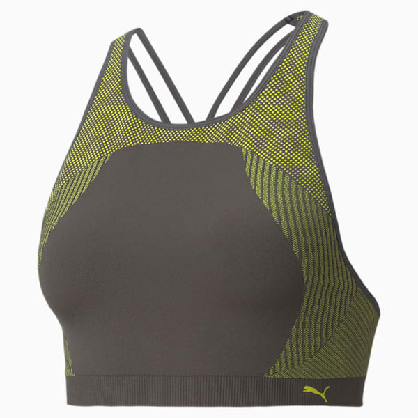 Long Line Seamless Women's Sports Bra, Asphalt, extralarge