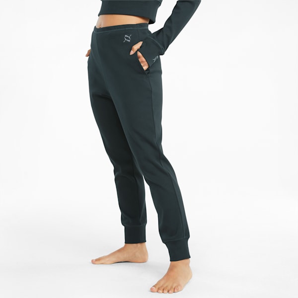EXHALE High Waist Regular Fit Women's Ribbed Jogger, Midnight Green, extralarge-IND