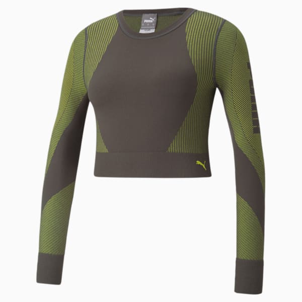 Playera Mujer Training Seamless Long Sleeve Fitted, Asphalt-Yellow Glow, extralarge