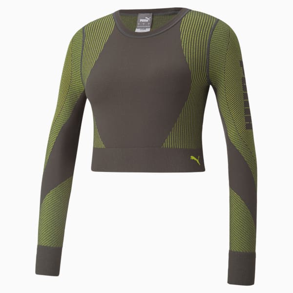 Playera Mujer Training Seamless Long Sleeve Fitted, Asphalt-Yellow Glow, extralarge