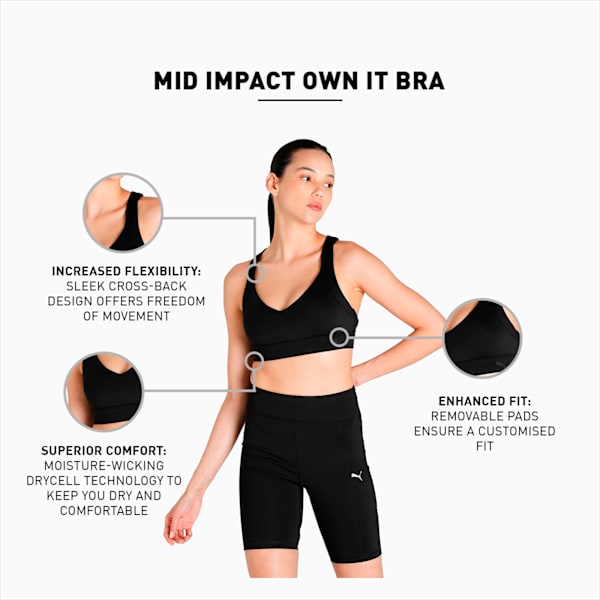 Own It Mid Impact Women's Training Bra, Puma Black, extralarge-IND