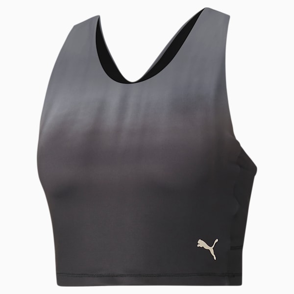 Studio Ombre Racerback Women's Performance Crop Top, Puma Black-Asphalt-ombre print, extralarge-IND