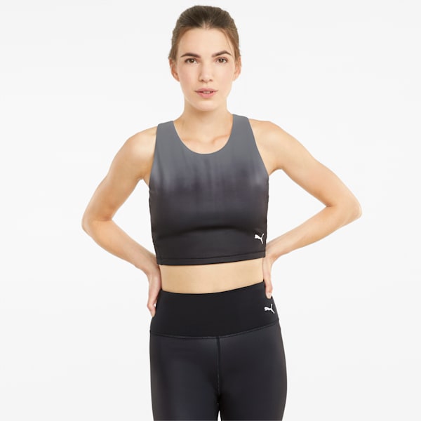 Studio Ombre Racerback Women's Performance Crop Top, Puma Black-Asphalt-ombre print, extralarge-IND