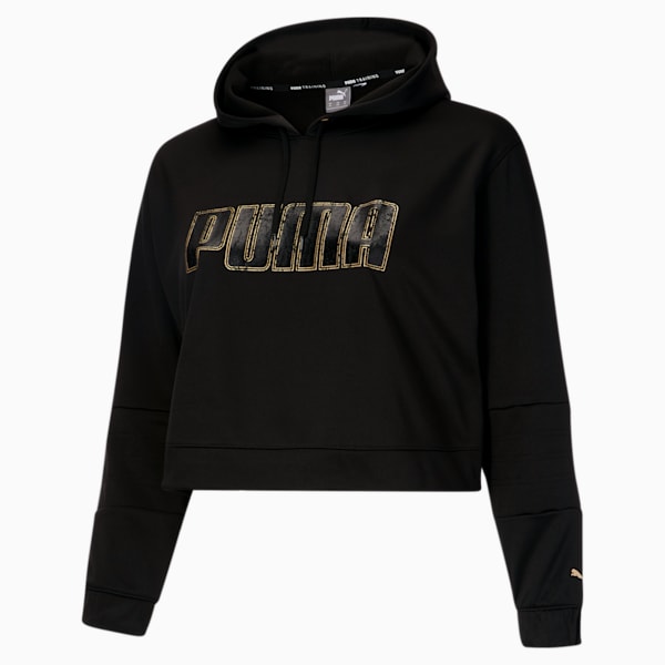 Moto Women's Pullover Hoodie PL, Puma Black-Gold, extralarge