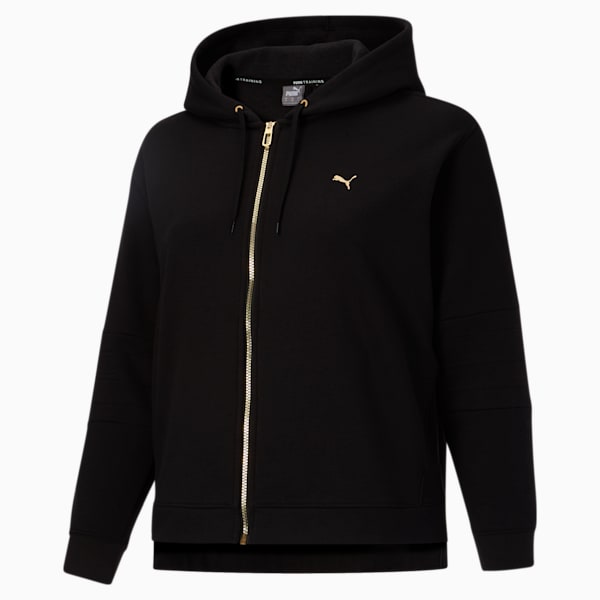 Moto Full-Zip Women's Training Hoodie PL, Puma Black-Gold, extralarge