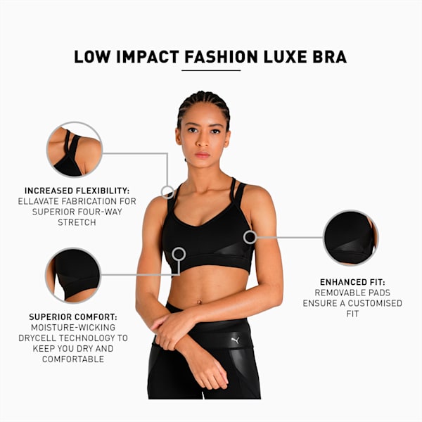 Fashion Luxe Low Impact Women's Training Bra, Puma Black, extralarge-IND
