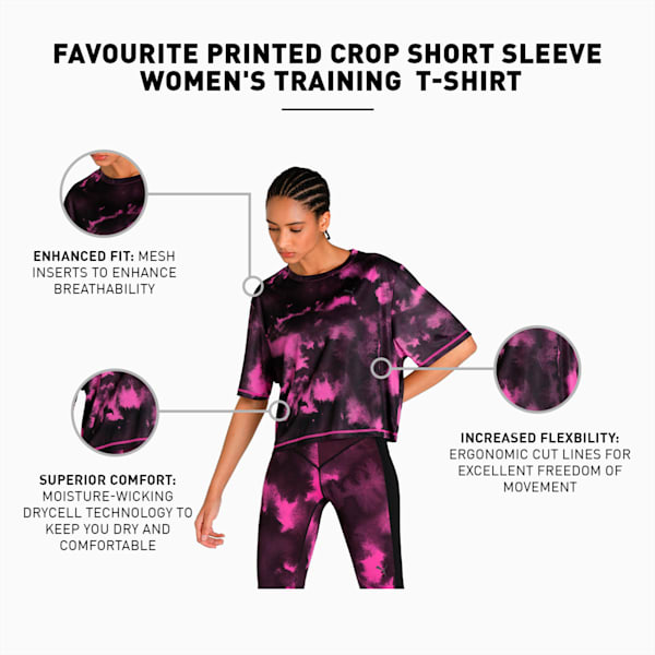 Favourite Printed Crop Short Sleeve Women's Training Relaxed Fit T-Shirt, Deep Orchid-AOP, extralarge-IND