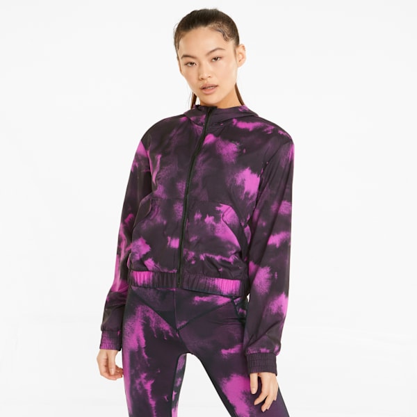 Printed Woven Women's Training Jacket, Deep Orchid, extralarge