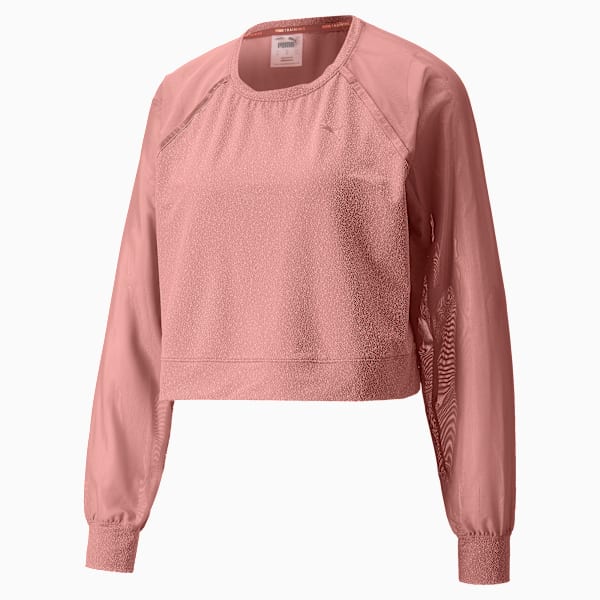 Crystalline Knitted Mesh Long Sleeve Women's Training Tee, Rosette, extralarge