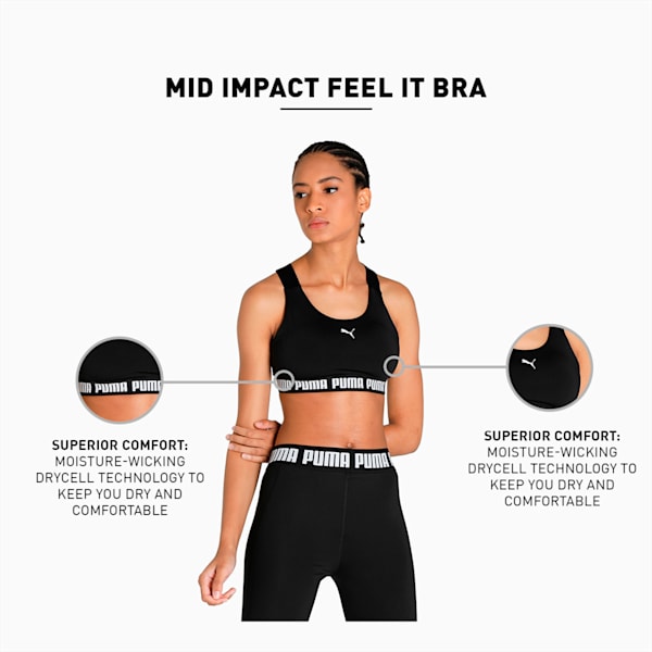 Feel It Mid-Impact Women's Training Bra, Puma Black, extralarge-IND