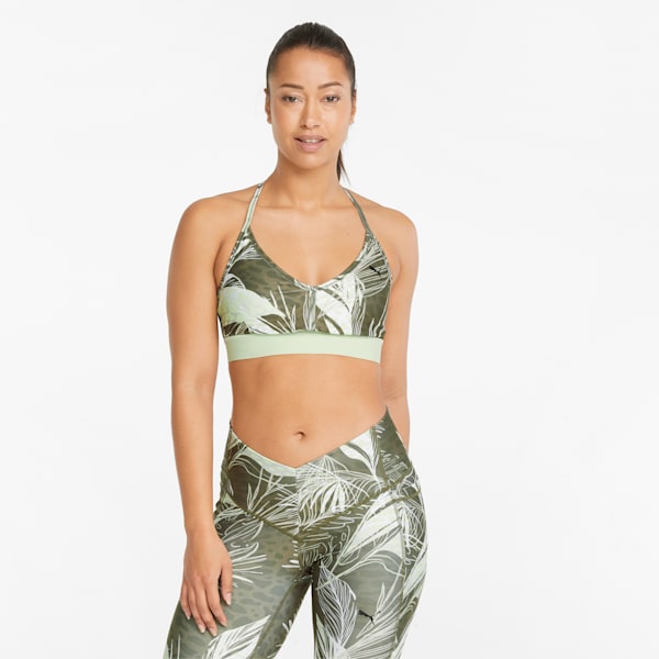 Bra deportivo para training de bajo impacto Mujer Risk Taker, Dark Green Moss-trop print, extralarge