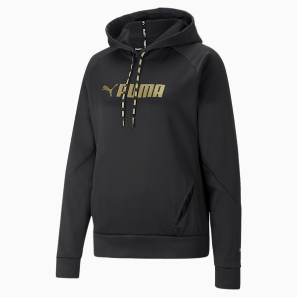 Fit PWRFleece Women's Training Sweatshirt, Puma Black-Metallic Gold, extralarge-IND