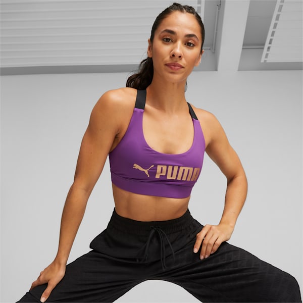 Fit Mid Impact Training Bra, Purple Pop-PUMA Gold, extralarge-IND