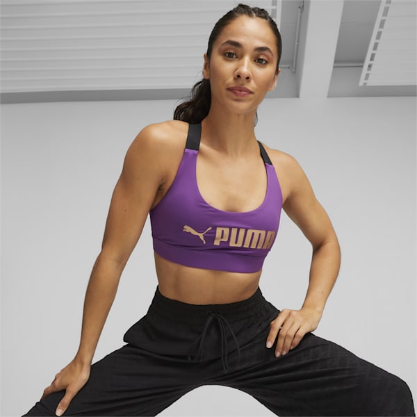 PUMA Fit Mid Impact Training Bra, Purple Pop-PUMA Gold, extralarge-IND