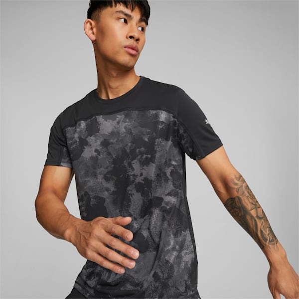 Printed Short Sleeve Men's Running T-Shirt, Puma Black, extralarge-IND