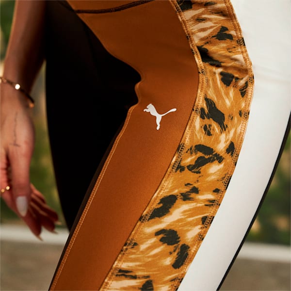 Safari Glam High Waisted Full Length Women's Training Leggings, Puma Black-Desert Tan-Fur real print