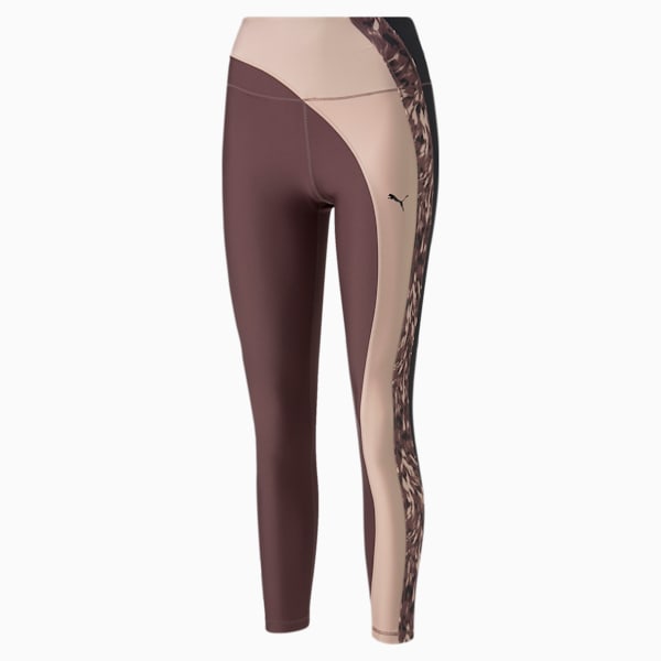 Safari Glam High Waisted Full Length Women's Training Leggings, Dusty Plum-Rose Quartz-Fur real print, extralarge