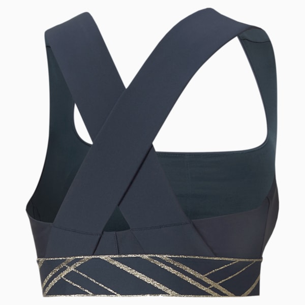 Mid Impact Deco Glam Women's Sports Bra, Marine Blue-deco glam, extralarge