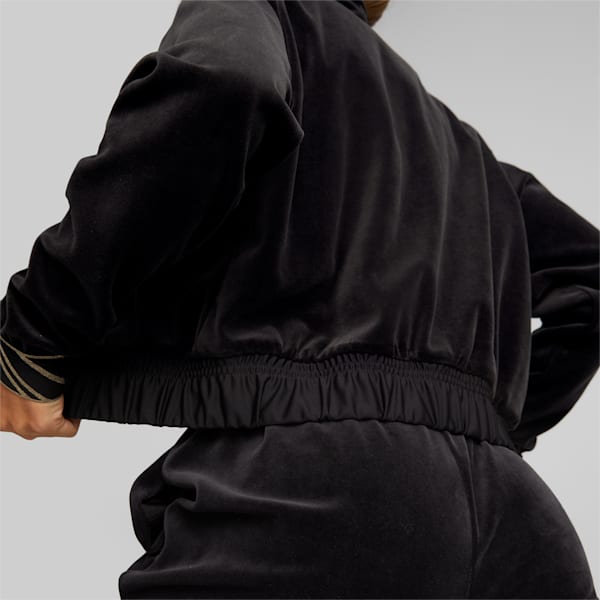 Deco Glam Velour Full-Zip Training Jacket Women, Puma Black, extralarge-IND