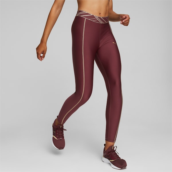 Deco Glam High Waist Full-Length Training Tights Women, Aubergine-deco glam, extralarge-IND