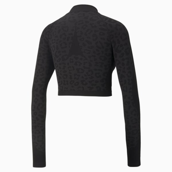 Seamless Cropped Quarter-Zip Women's Training Sweatshirt, Puma Black-leopard print, extralarge-IND