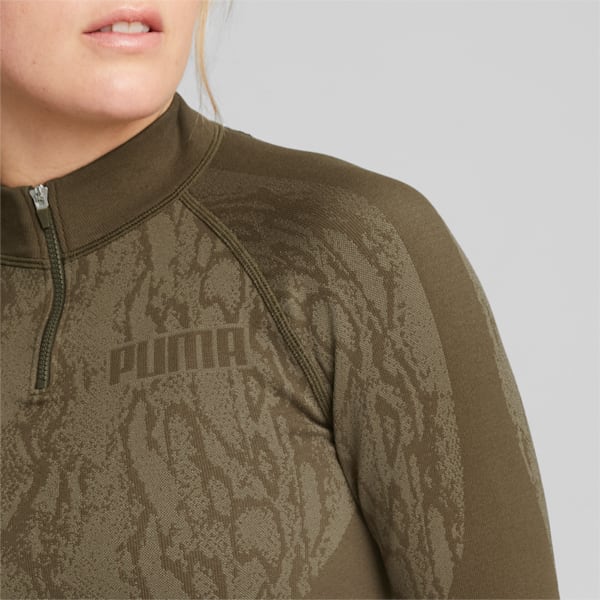 Seamless Cropped 1/4 Zip Training Sweatshirt Women, Deep Olive-snake print