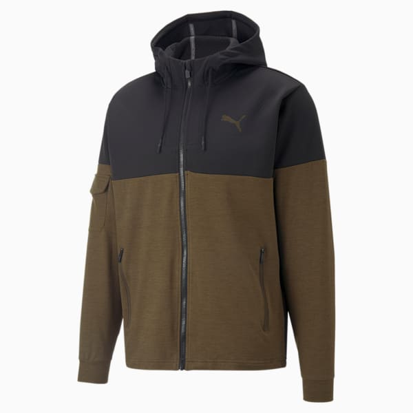 Cloudspun Men's Training Jacket, Deep Olive Heather-Puma Black, extralarge