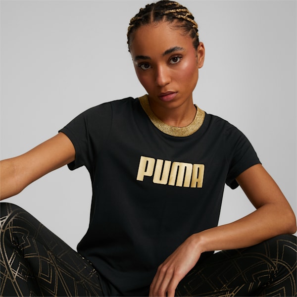 Deco Glam Short Sleeve Women's Training Tee, Puma Black-deco glam