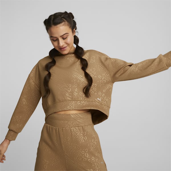 Fashion Luxe Embossed Women's Sweatshirt, Desert Tan, extralarge-AUS