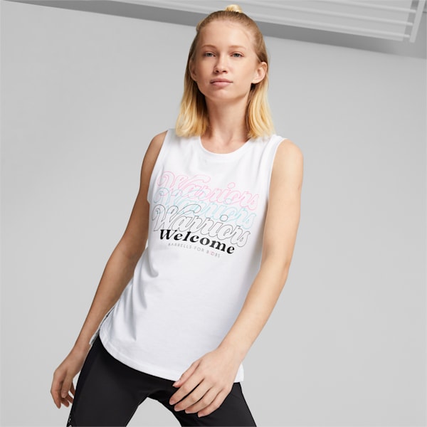 Camiseta sin mangas de entrenamiento PUMA x BARBELLS FOR BOOBS para mujer, Puma White