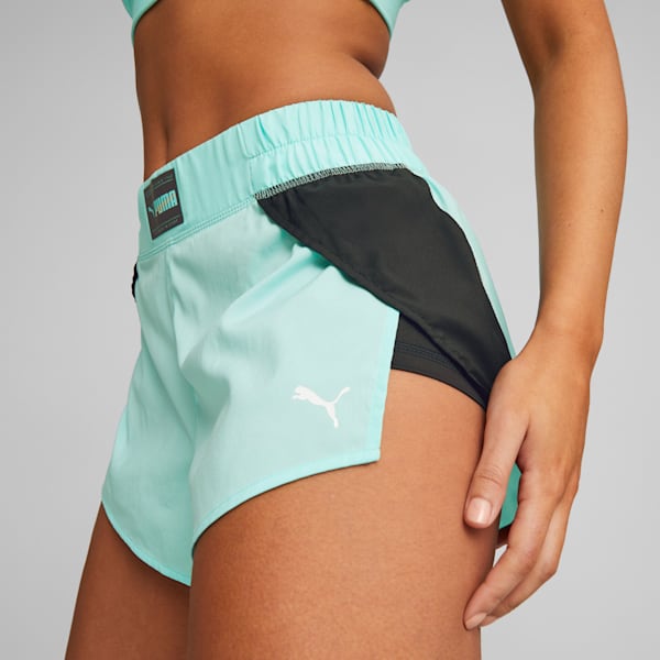 PUMA Fit Fashion Flow Women's Training Shorts, Electric Peppermint-PUMA Black, extralarge