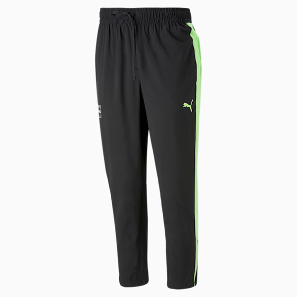 Pants deportivos de entrenamiento PUMA Fit Woven para hombre, PUMA Black-Fizzy Lime, extralarge