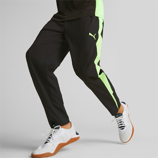 Pants deportivos de entrenamiento PUMA Fit Woven para hombre, PUMA Black-Fizzy Lime, extralarge