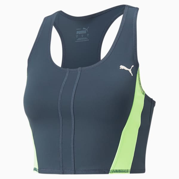 Top corto para correr PUMA x OLIVIA AMATO para mujer, Dark Night, extralarge