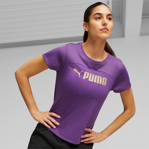 Playera para entrenar PUMA FIT Ultrabreathe para mujer, Purple Pop-PUMA Gold, extralarge
