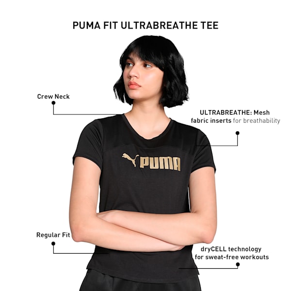 FIT Ultrabreathe Training Women's T-shirt, PUMA Black-PUMA Gold, extralarge-IND