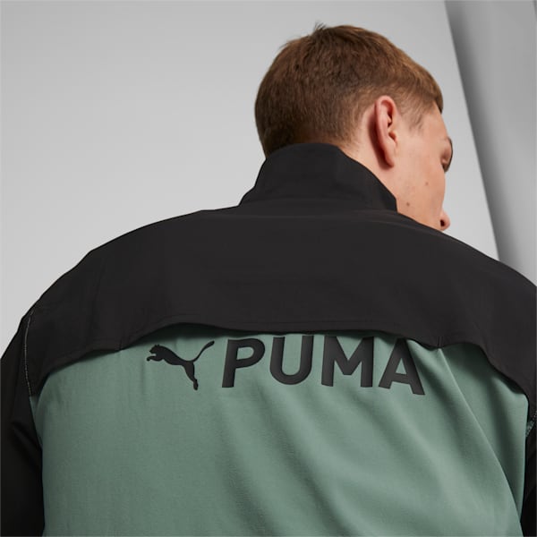PUMA FIT Full-Zip Woven Men's Training Jacket, Eucalyptus-PUMA Black, extralarge-AUS