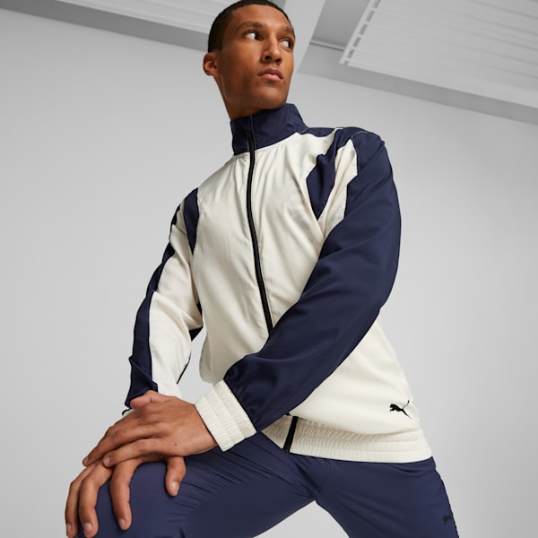 Chamarra para entrenar tejida de cierre completo PUMA FIT para hombre, Alpine Snow-PUMA Navy, extralarge