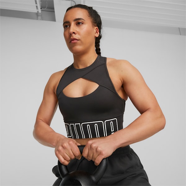 PUMA FIT MOVE Fashion Women's Longline Training Bra, PUMA Black-PUMA White, extralarge-GBR