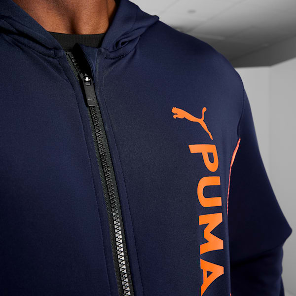 Sudadera con gorra y cierre completo de punto doble PUMA Fit Hombre, PUMA Navy-Neon Sun, extralarge