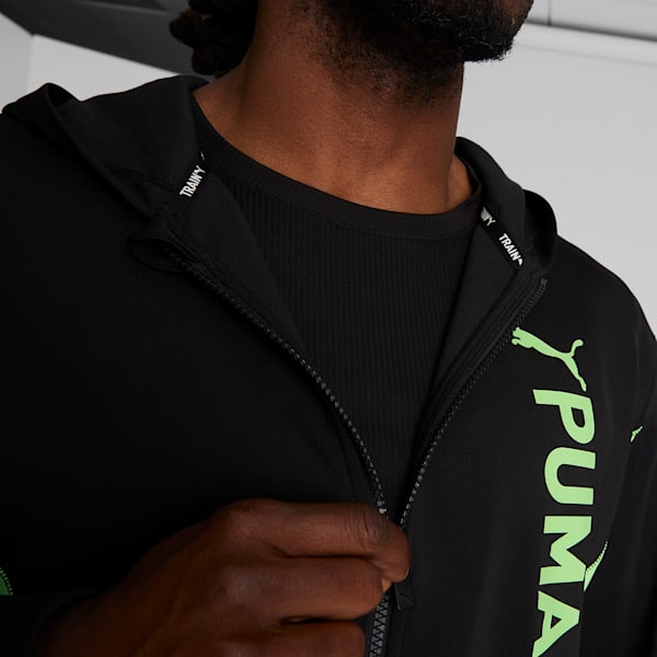 Sudadera con gorra y cierre completo de punto doble PUMA Fit Hombre, PUMA Black-Speed Green, extralarge