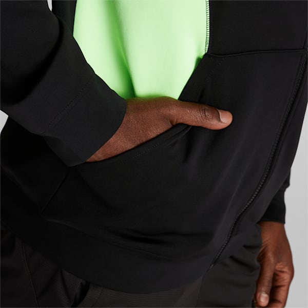 PUMA Fit Double Knit Men's Full-Zip Hoodie, PUMA Black-Speed Green, extralarge
