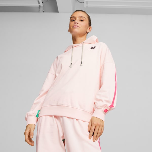 Sudadera con capucha para entrenar de forro polar PUMA x lemlem para mujer, Frosty Pink, extralarge