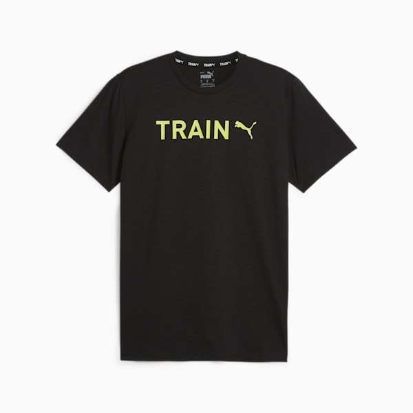 Men's Training T-shirt, PUMA Black-lime pow graphic, extralarge-IND