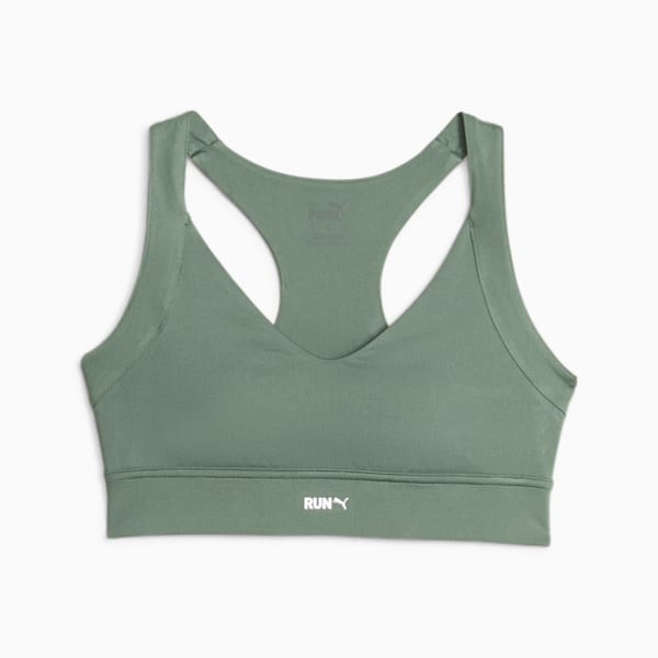 Puma Running Evolve medium support sports bra in khaki-Green