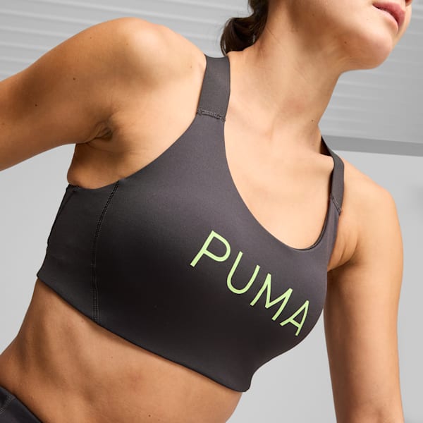 PUMA FIT 4KEEPS EVERSCULPT Medium Impact Bra, Flat Dark Gray-Fizzy Apple, extralarge