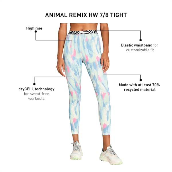 Animal Remix Women's High-Waisted 7/8 Training Tights, Turquoise Surf, extralarge-IND