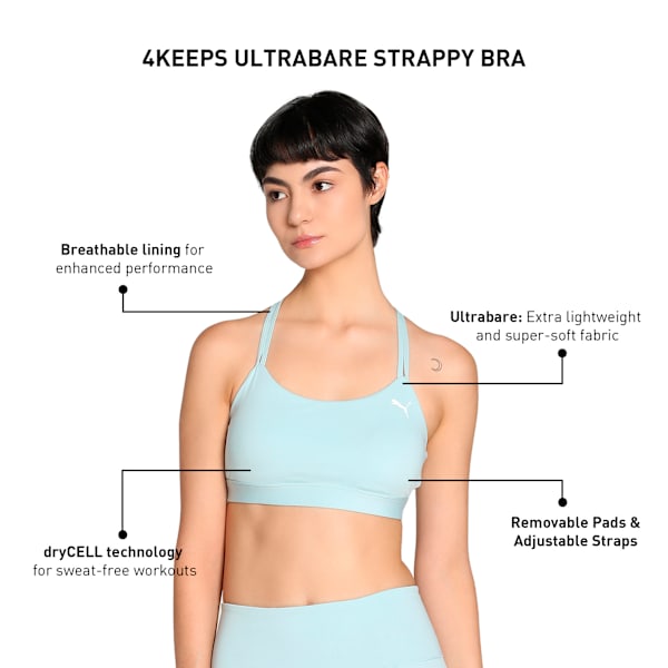 4Keeps Ultrabare Women's Strappy Training Bra, Turquoise Surf, extralarge-IND